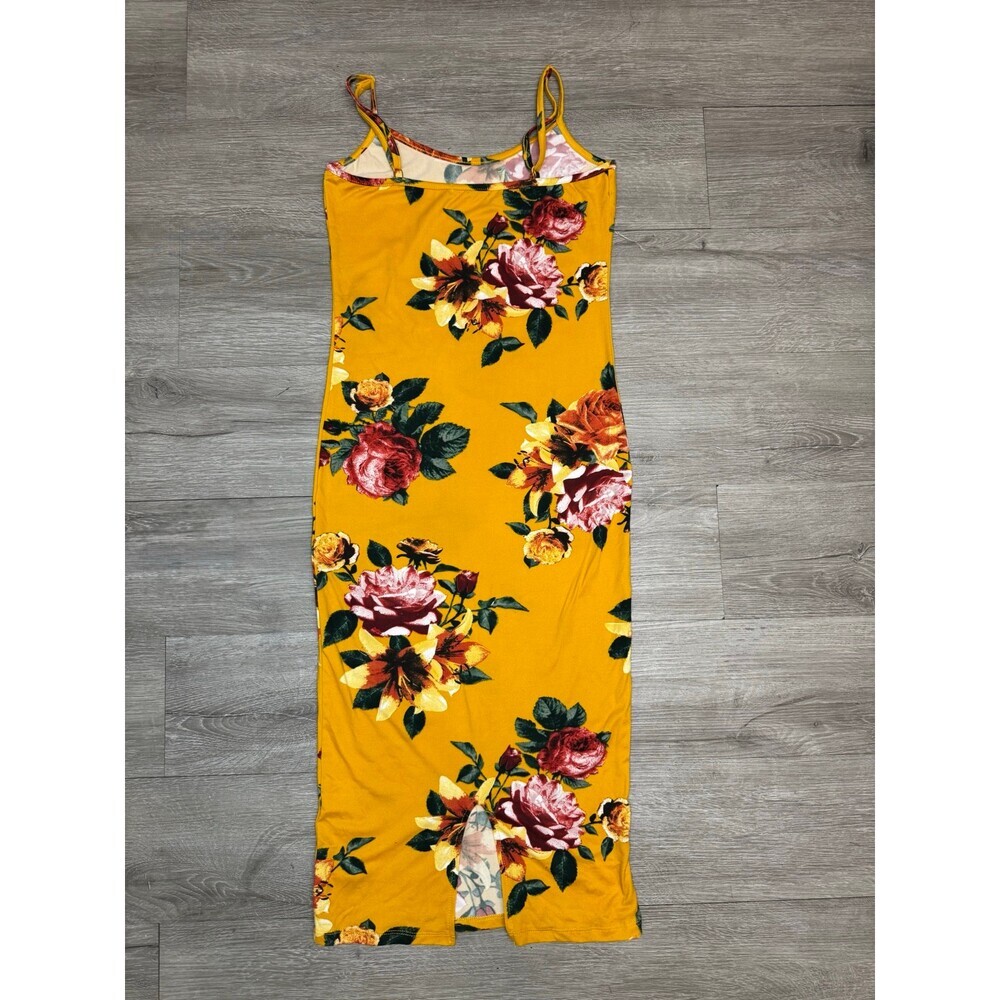 Fashion Nova Yellow Floral Midi Dress Side Slit Bodycon Size Small - Picture 2 of 5